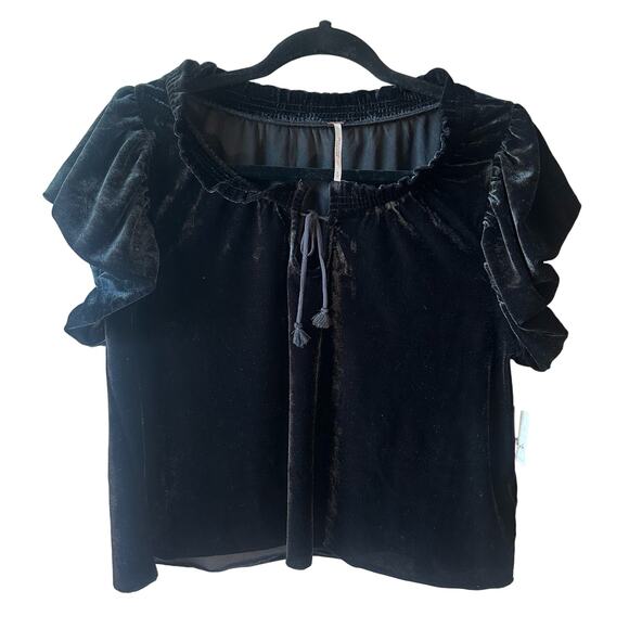 Free People Tops - Free People Black Velvet Blouse S